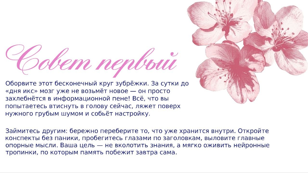 Совет первый: не зубрите в последний момент